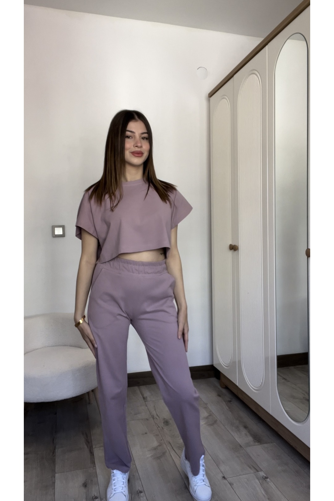 Lila renk pike kumaş takım